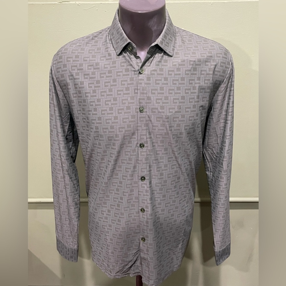 Deniko shirt button front olive L/S regular fit stretchy